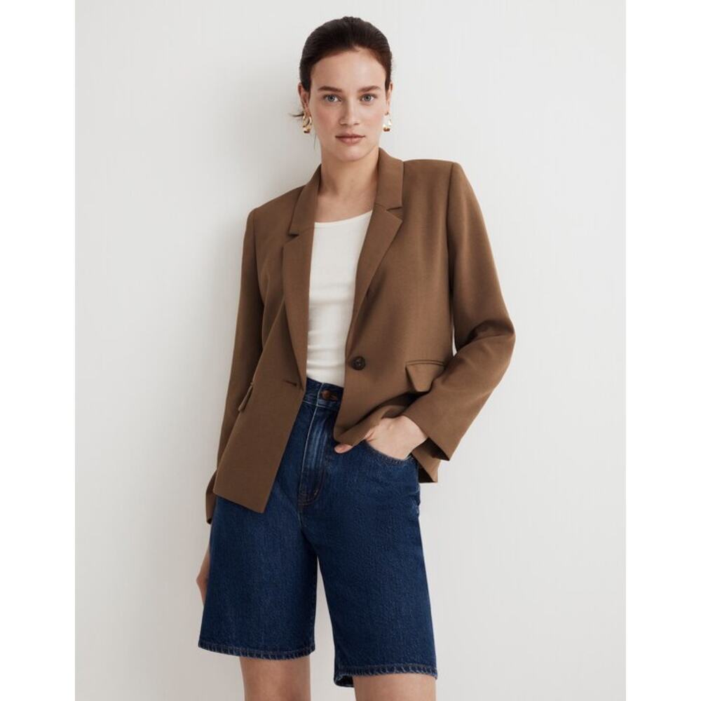 Madewell The Dorset Crop Blazer in Easygoing Crepe in Light Roast Women's Size S